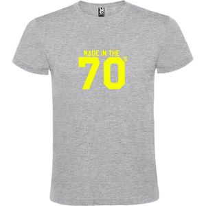 Grijs T shirt met print van "" Made in the 70's / gemaakt in de jaren 70 "" print Neon Geel size XXXXL