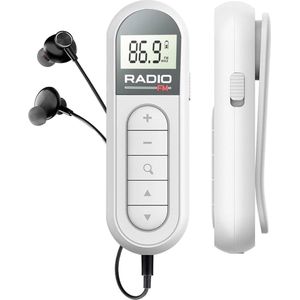 Mini-radio, kleine FM/FM-transistorradio, draagbare FM-radio-ontvanger, met DSP, lcd-display en hoofdtelefoon, 300 mAh oplaadbaar, draagbaar, zakradio voor wandelen en reizen (wit)