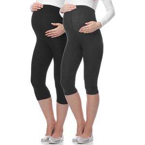 Be Mammy Dames Leggings - Zwangerschapskleding - Capri - Viscose - 2Pack - BE-Leggings-03-2P - Zwart/Grafiet - M