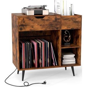 Platenspeler Meubel - LP-kast - Platenspelerkast - Draaitafelstandaard - Platenspelerstandaard - Vintage Displayplank - Rustiek Bruin