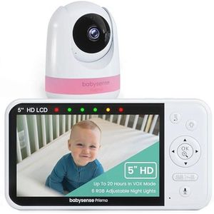 5 inch HD-video babyfoon met camera en audio - Gedeeld scherm, nachtlampje, babygeluidsmachine zonder wifi
