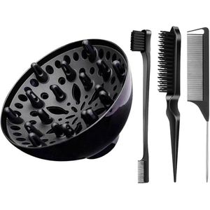 Diffuser opzetstuk föhn - diffuser haaraccessoires - zwarte diffuser opzetstuk - 3 haarkammen - perfect voor thuis - kantoor - school - onderweg