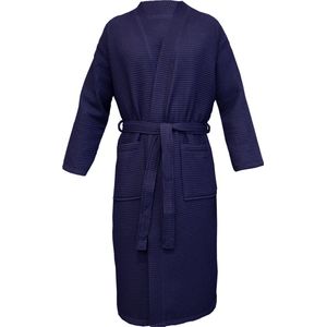 HOMELEVEL Piqué Badjas Reizen Badjas 100% katoen voor vrouwen en mannen aankleden toga Kimono Saunarobe Reizen aankleden toga Piquee Wafel Piqué Vrouwen Mannen Blauw Maat XL