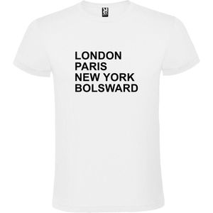 Wit T-shirt 'LONDON, PARIS, NEW YORK, BOLSWARD' Zwart Maat XXL