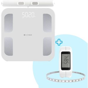 Silvergear Weegschaal Personenweegschaal - Combideal met Slim Lichaamsmeetlint met App - Wit