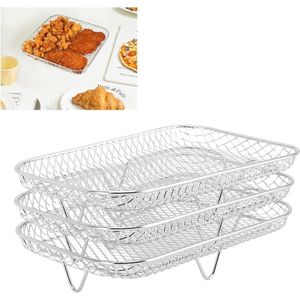 3 delige - kookrek - grillrek - Geschikt voor Airfryer Rek - Dehydratorrek voor airfryer ove - gelaagde dehydrator rekken - stapelbaar - meerlagig roestvrijstalen droogrek - rechthoekig - RVS - zilver - 19*13*9 cm