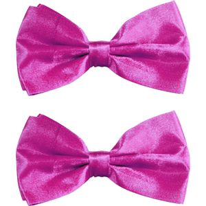 Toppers - Partychimp Carnaval verkleed vlinderstrikje zijdeglans - 2x - fuchsia roze - polyester - heren/dames