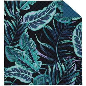 Bedsprei bladeren - blauw - groen - 220x240 cm