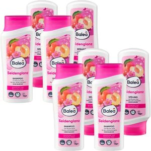 Balea 4x Shampoo en 4x Conditioner Zijdeglans - 8x 300 ml VOORDEELVERPAKKING - Dof haar Haarshampoo + Conditioner | Siliconenvrij - Veganistisch - Perzik