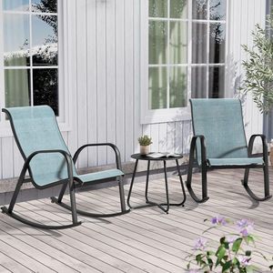 JGS® Balkonmeubelset, Loungeset met 2 schommelstoelen en 1 bijzettafel, Mesh-stof, Weerbestendig, Relaxfauteuil voor de tuin, Patio (Blauw)