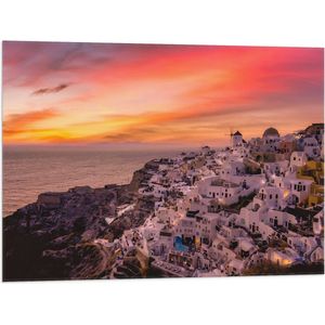 Vlag - Uitzicht over Klassieke Griekse Stad tijdens de Zonsondergang - 80x60 cm Foto op Polyester Vlag
