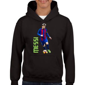 Messi - Kinder hoodie - Zwart text groen - Hoodie - the goat - 11 tot 12 jaar - rugnummer 10 - the goat - - hoodie Cadeau - Quotes - Zwarte Hoodie
