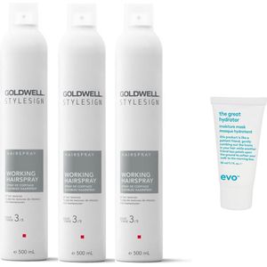 3 x Goldwell - Stylesign Working Hairspray - 300 ml + WILLEKEURIG Travel Size
