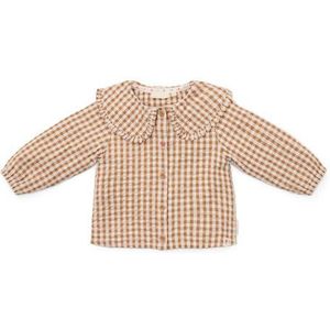 Little Dutch Blouse Meisje - Maat 86 - Geruite Blouse Lange Mouw - Kinderkleding Meisjes - Bruin Wit - Katoen - Little Farm Brown Check