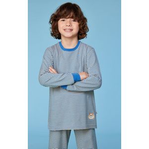 Woody Jongens-Heren pyjama blauw-gele streep - maat 164/14J