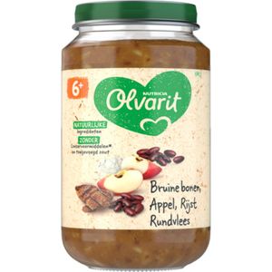 Olvarit Babymaaltijd 6+ Maanden – Bruine Bonen Appel Rijst Rundvlees – 6 x 200g