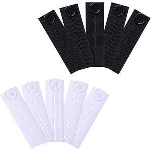 10 stuks Verstelbare Elastische Taille Extender voor Zwangerschap Jeans Verlenging - (Zwart Wit)