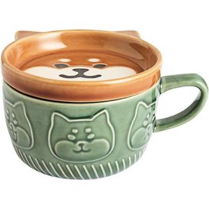 Creatieve keramiek Panda koffiemok deksel Huis Paar Melk Ontbijtbeker Waterkoker (Groen)