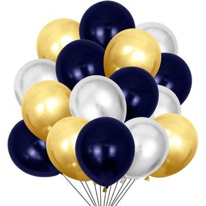 50 stuks Metallic Goud / zilver / Night Blue Helium Ballonnen met Lint – Verjaardag Versiering - Decoratie voor jubileum - Feestartikelen - Trouwfeest - Geslaagd versiering - Vrijgezellenfeest - Geschikt voor Helium en Lucht