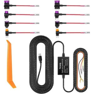Dashcam-hardwirekit voor FOCUWAY T5/ T5 Pro/ T6/ D2 Duo/ D4 Duo-modellen, 4 meter dashboardcamera-autolaadkabelkit 12V-24V naar 5V, stroomadapter met LP/Mini/ATO/Micro2-zekering voor dashcam
