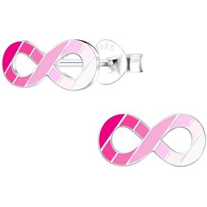 Joy|S - Zilveren Infinity oorbellen - roze gestreepte kinderoorbellen - 11 x 6 mm