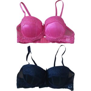 Dames - BH - Set van 2 - Strapless - Voorgevormd - Merk Caralino - Kleur Roze/Zwart - Halter BH - Kruislings - Met bandjes - Maat 75A