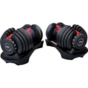 PH Fitness Verstelbare Dumbells Set 24KG - 2 STUKS - Smart Dumbbells - Gewichtenset voor Home Gym - Adjustable Dumbbells van 2,5 kg tot 24kg - Complete Halterset van 15 Dumbbells in een!