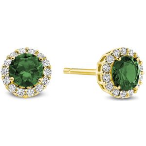 New Bling - 9NB-1533 - zilveren oorbelknopjes - wit en groene zirkonia - 925 sterling silver - gold plated - 7mm