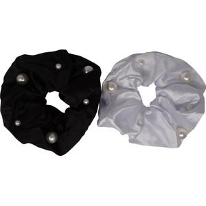 Jessidress® Elastiek Sterke Haar elastieken Scrunchie Satijn Elastieken Haarelastiekje - Zwart/Wit