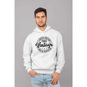 1985 Jaar Wit Hoodie Heren - Maat M - Aged Vintage - Verjaardag Cadeau Mannen - Limited Edition