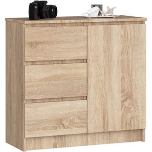 Ladekast JERRY met 3 Lades en 2 Deuren / AKORD Furniture Factory / Sonoma Eik / 80 x 77 x 35 cm