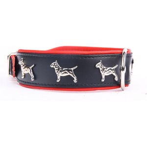 Dog's Companion Leren Halsband - Bull Terri�ër - Lengte: 45 cm Verstelbaar van: 32-41 cm x 40 mm - Zwart/Rood