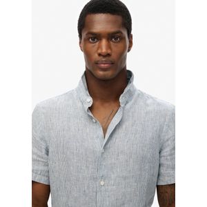 Superdry Overhemd Vacation Linen S S Shirt M4010937a Navy Ticking Linen Mannen Maat - M