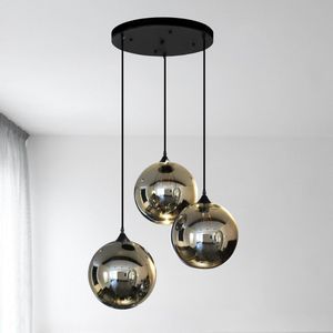 Hanglamp Industrieel Plafondlamp Industriele Hanglamp Eetkamer - Plafondlamp Zwart Glas 3 bollen smoke grey rond