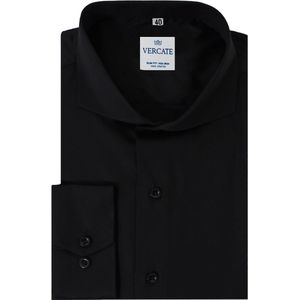 Vercate - Strijkvrij Overhemd - Zwart - Slim Fit - Katoen Satijn - Lange Mouw - Heren - Maat 43/XL