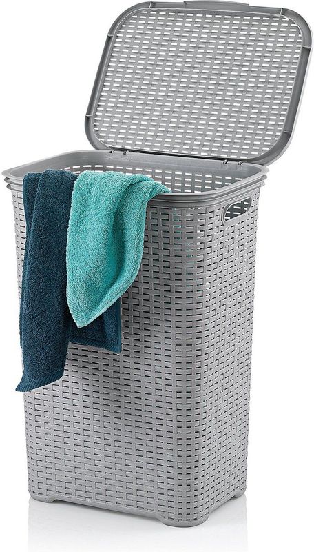 Kela - Brasilia - Wasmand - Donker Grijs - Kunststof met Deksel en Handgrepen