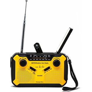 WNHB® Noodradio met zonnepaneel en handzwengel – AM FM en weerwaarschuwing – LED zaklamp – USB opladen – Geel