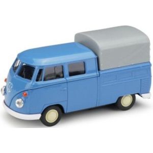 1963 Volkswagen T1 Double Cabin Pick Up blauw - Welly 1:34 - Samba Modelauto - Schaalmodel - Miniatuurauto