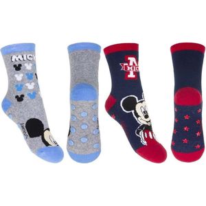 Disney Mickey Mouse Sokken | 2 Paar | Maat 27-30 | Anti-slip | Dikke Sokken | Gezichtjes Donker Blauw en Grijs