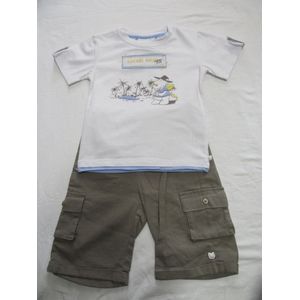 Noukie's - Kledingset - Jongens - T shirt wit met bermuda beige linnen - 3 jaar 98