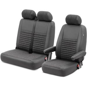 Pasvorm stoelhoezen set (stoel en duobank) Mercedes Sprinter 2006-2018 / Volkswagen Crafter 2006-2016 - Exclusive design - Combinatie van kunstleer en denimstof zwart