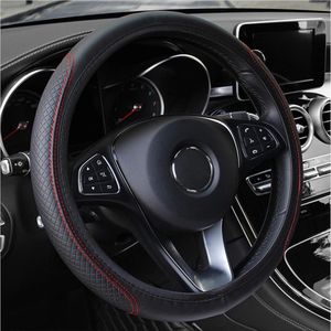 Auto Stuurhoes - Steering Covers - Anti Slip - Ademende - Voor 37-38 cm Stuurwie - Zwart/Rood
