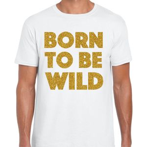 Bellatio Decorations Verkleed T-shirt heren - born to be wild - wit - glitter goud - fout/goud/stout S