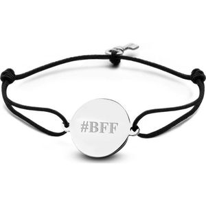 Key Moments 8KM-BE0009 - Armband met stalen tekst bedel en sleutel - #BFF - one-size - zilverkleurig