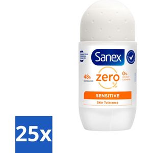 25 x Sanex Deodorant Roller Zero% Sensitive Skin 50 ml - Sanex Deodorant Zero% Sensitive - Alcoholvrije Deodorant - Parabenenvrije Deodorant - Gevoelige Huid - Uniseks Deodorant
