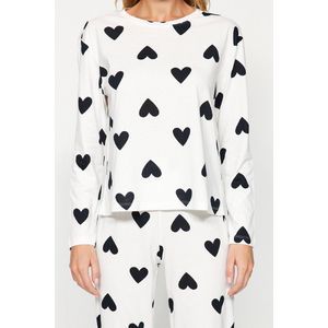 Trendyol Zwarte 100% Katoenen Gebreide Pyjamaset Met Hartjesmotief Thmaw21Pt0566