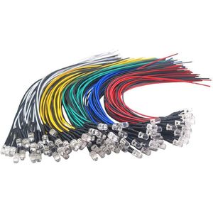 Inovra - Voorbedrade LED-diodes licht (rood, geel, groen, wit, blauw) - 100 stuks - 20 cm kabel - DC 12V - Lichtproject - 20 × 5 kleuren - Weerstand