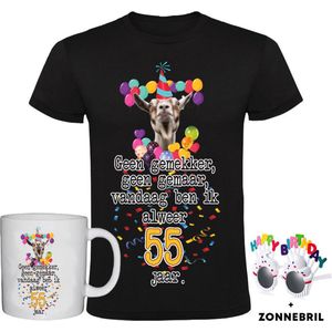 55 Jaar Grappig Heren T-shirt + Mok + Bril - 55e verjaardag - jarig - cadeau - kado - shirt
