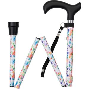 Wandelstok - Wit met Bloemen - Opvouwbaar - Ergonomisch Handvat - Verstelbaar 82 - 94 cm