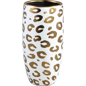 PTMD Marly Ronde Bloempot Panter - H33 x Ø16 cm - Keramiek - Wit/goud